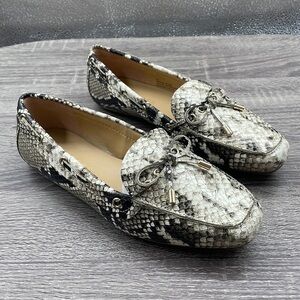 NEW! Talbots Snakeskin Ivory Black Becca Tie Loafers. 5M.